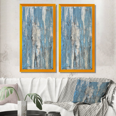 «Gray and Blue Abstract Art», ensemble de 2 peintures sur toiles