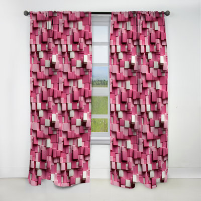 Pink And White Blockchain Blocks - Abstract Curtain - Blackout Geometric Curtain - 1 Panels