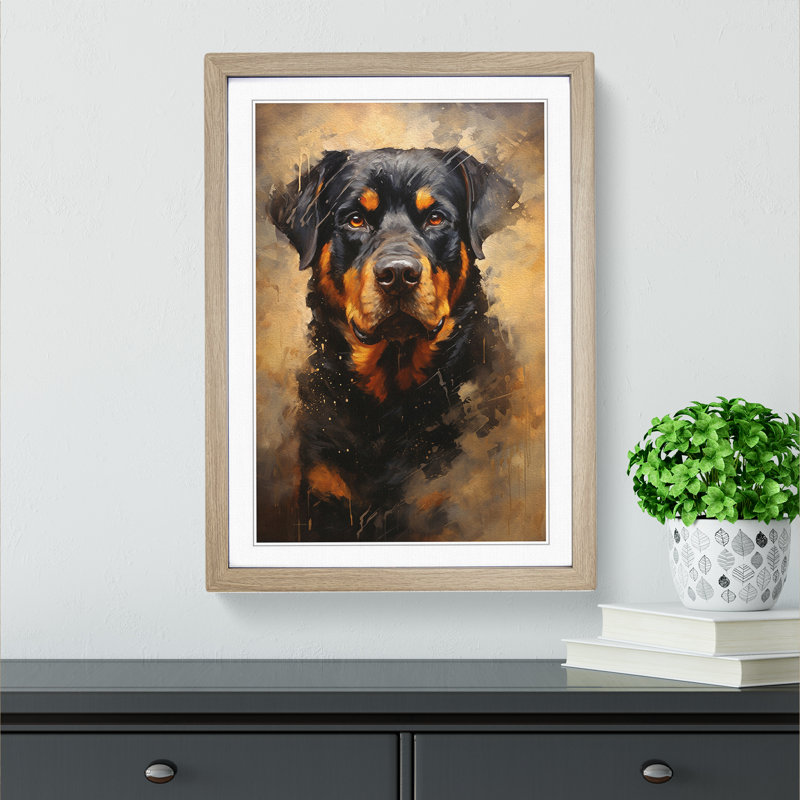 Rottweiler Contemporary - Framed Print, 64cm H x 46cm W x 2cm D, Oak
