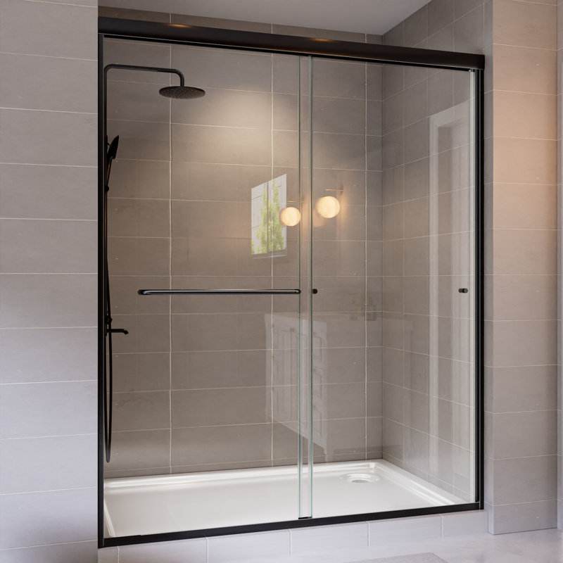 Porte de douche coulissante double à cadre 56 x 60 po x H 72 po avec verre trempé certifié SGCC, Noir mat