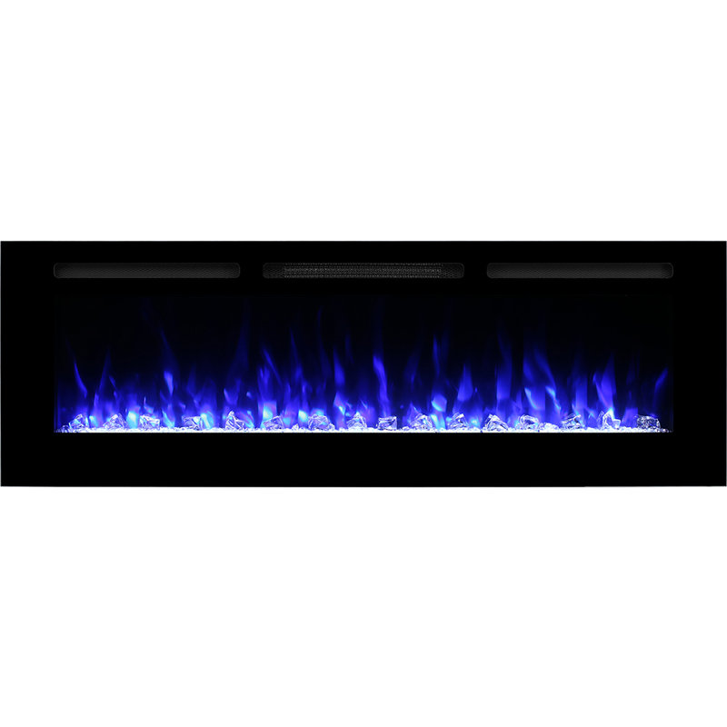 Contemporary 60 Inches Recessed Electric Fireplace for 2 X 6 Stud, 14 Fuel Bed Colors - Realistic 4 Flame Colors, 1500/750 Watt Heater, Thermostat and Timer Set by Remote, Log - Crystal, Black