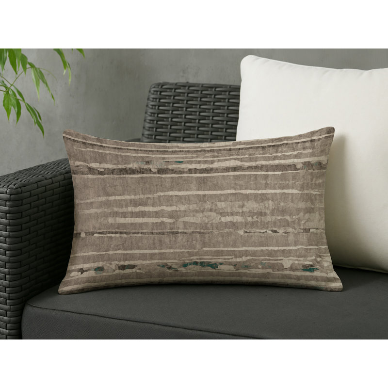 Coussin décoratif intérieur et extérieur Modern, Vert / taupe / gris abstrait 1, Rectangle H 25 po x l 18 po