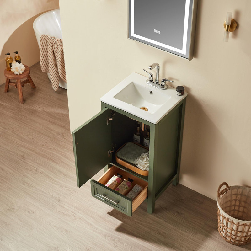 Meuble-lavabo simple de 18 po autoportant, Vert