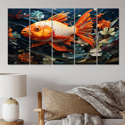 «Geometric Orange Fish I», ensemble d'art mural en métal