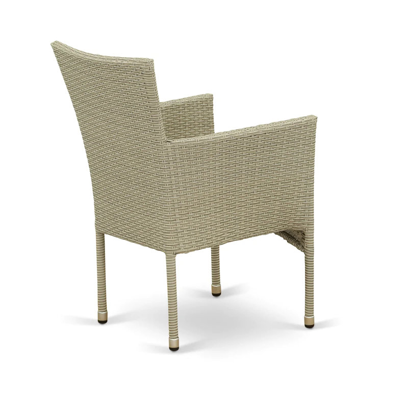 7 Piece Outdoor Patio Conversation Sets Consist of a Rectangle Wicker Dining Table with Glass Top and 6 Backyard Armchair with Cushion, Natural Linen