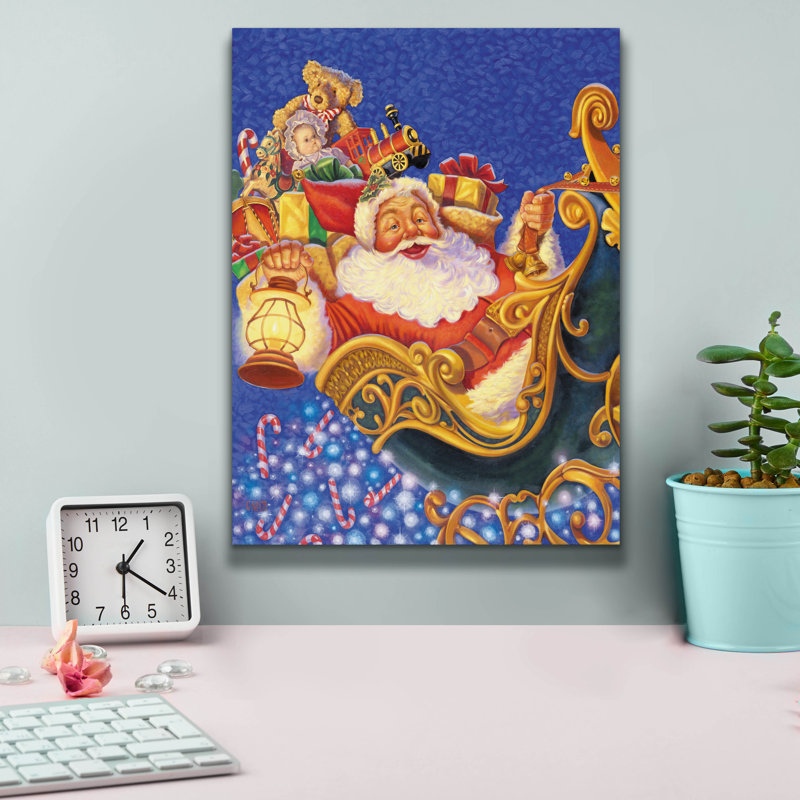 «Santa Sleigh Sparkles» par Christopher Nick, art mural sur toile, H 16 po x l 12 po x P 0,75 po