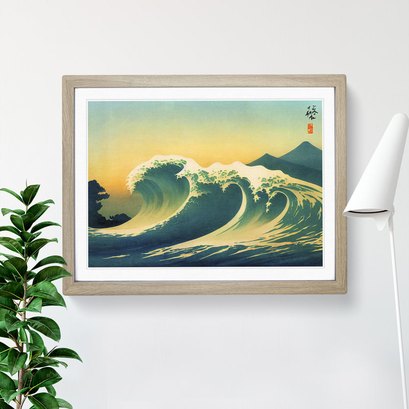 Traditional Japanese Wave Vol.1 1 Piece Single Picture Frame Wall Art, 34cm H x 46cm W x 2cm D, Oak Framed