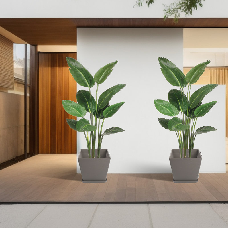 Kozyard 4Packs Taper Planter Indoor Outdoor Plant Pots with Tray Collecting Water for Porch, Patio, Backyard, 2, Brown