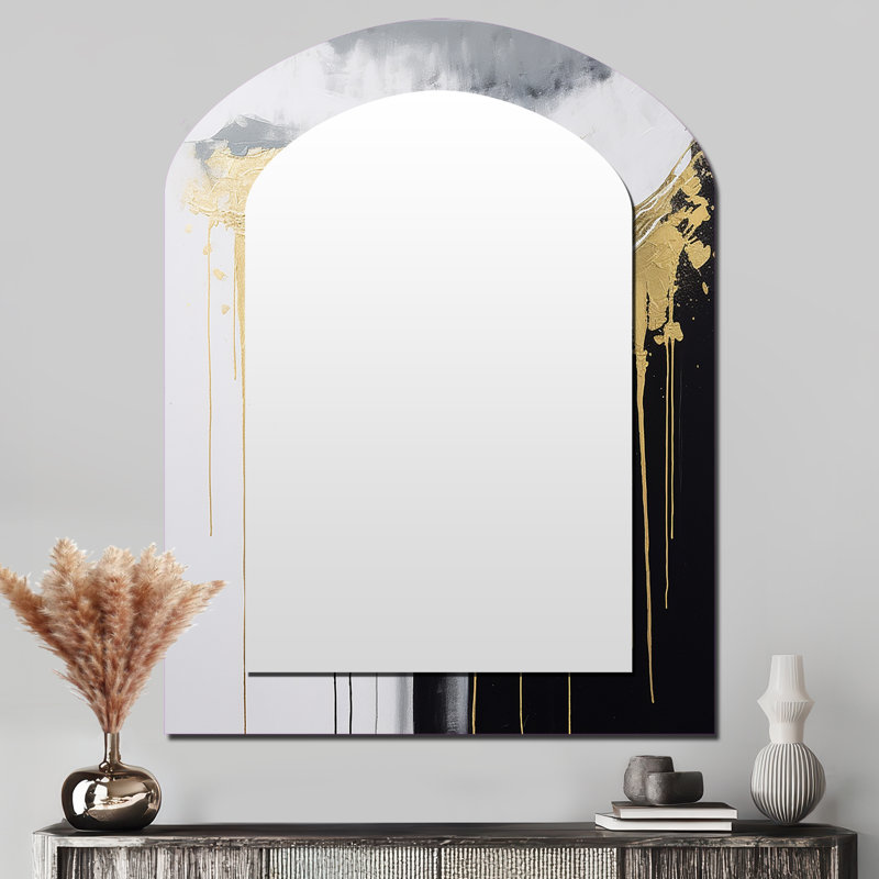 Golden River Wildness abstrait doré et noir III - peinture abstraite, miroir décoratif asymétrique, 43 po x 33 po