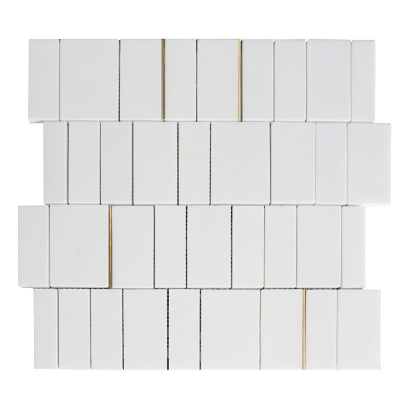 Natural Dorato White And Gold 12.6 In. X 12.92 In. Interlocking Polished Marble Mosaic Tile