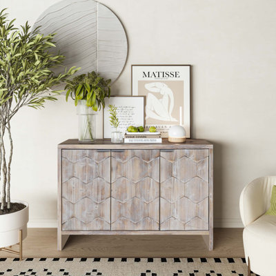 Wood Console Table with3 Modern Style Metal Door Handles, Wooden Cabinet