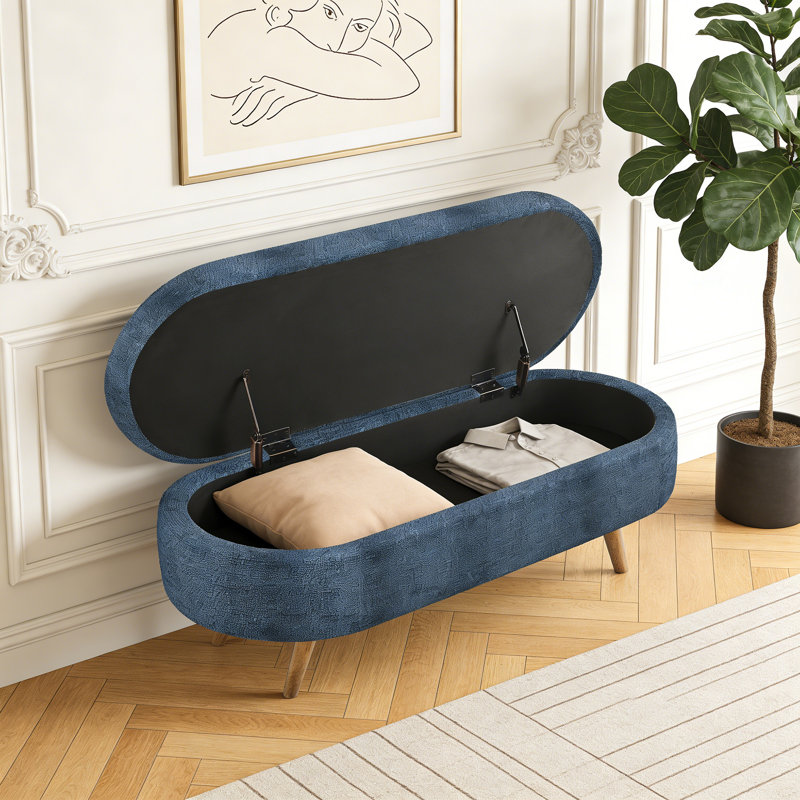 Upholstered Storage Bench, Blue