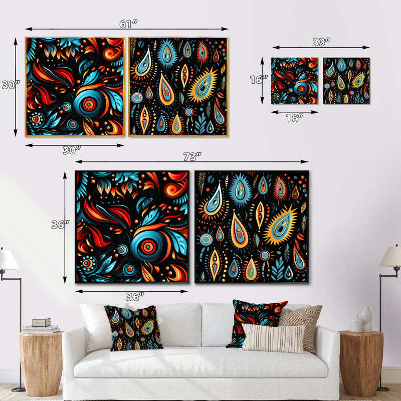 Cyerah - Floral & Botanical Square Collage Set Of 2, Gold Floater Framed, 36" H x 73" W