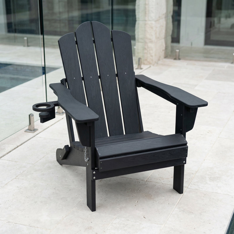 Kahn Folding Adirondack Chair with Cup Holder , Black