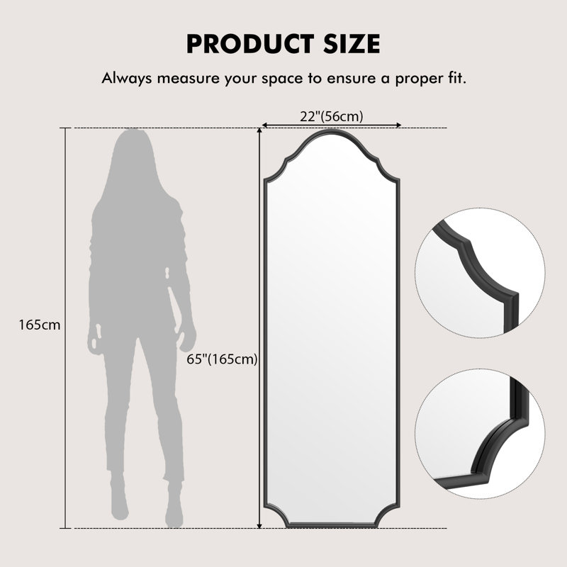 Metal Rectangle Mirror, 65" x 22", Black