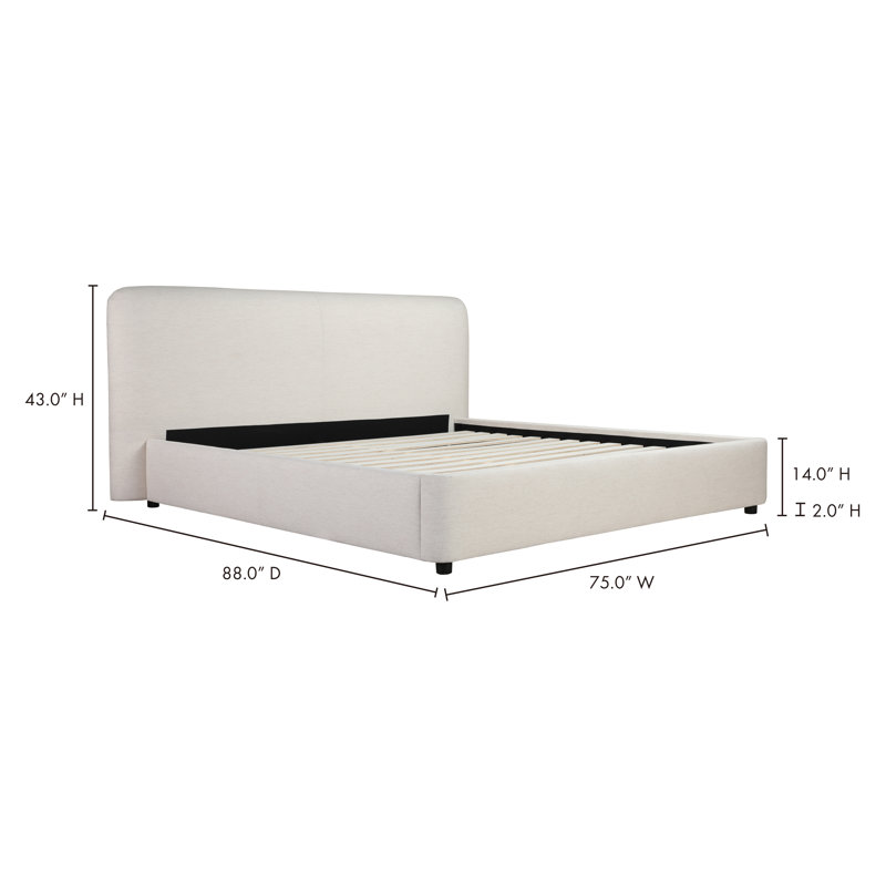 Crosby Upholstered Low Profile Platform Bed, Queen, Beige Basketweave