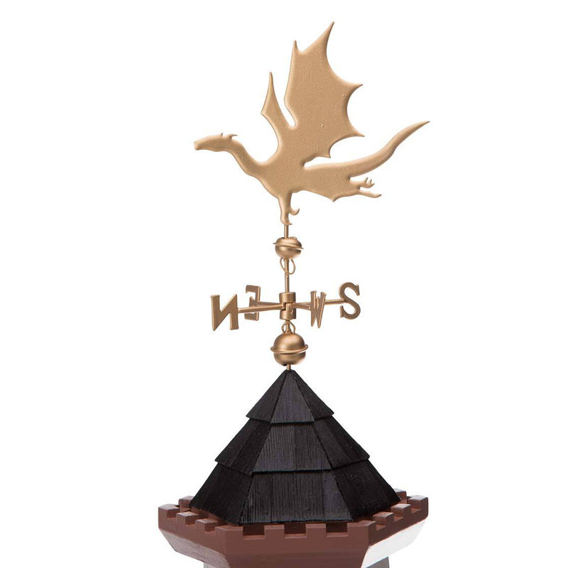 White and Brown Castle Birdhouse with Dragon Weathervane