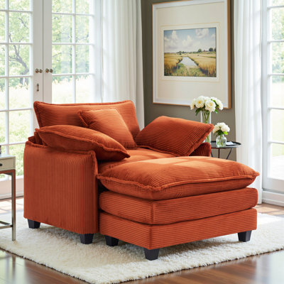 Ensemble de fauteuil surdimensionné de 40 po et repose-pieds, canapé nuage en velours côtelé avec siège très profond pour appartement, salon