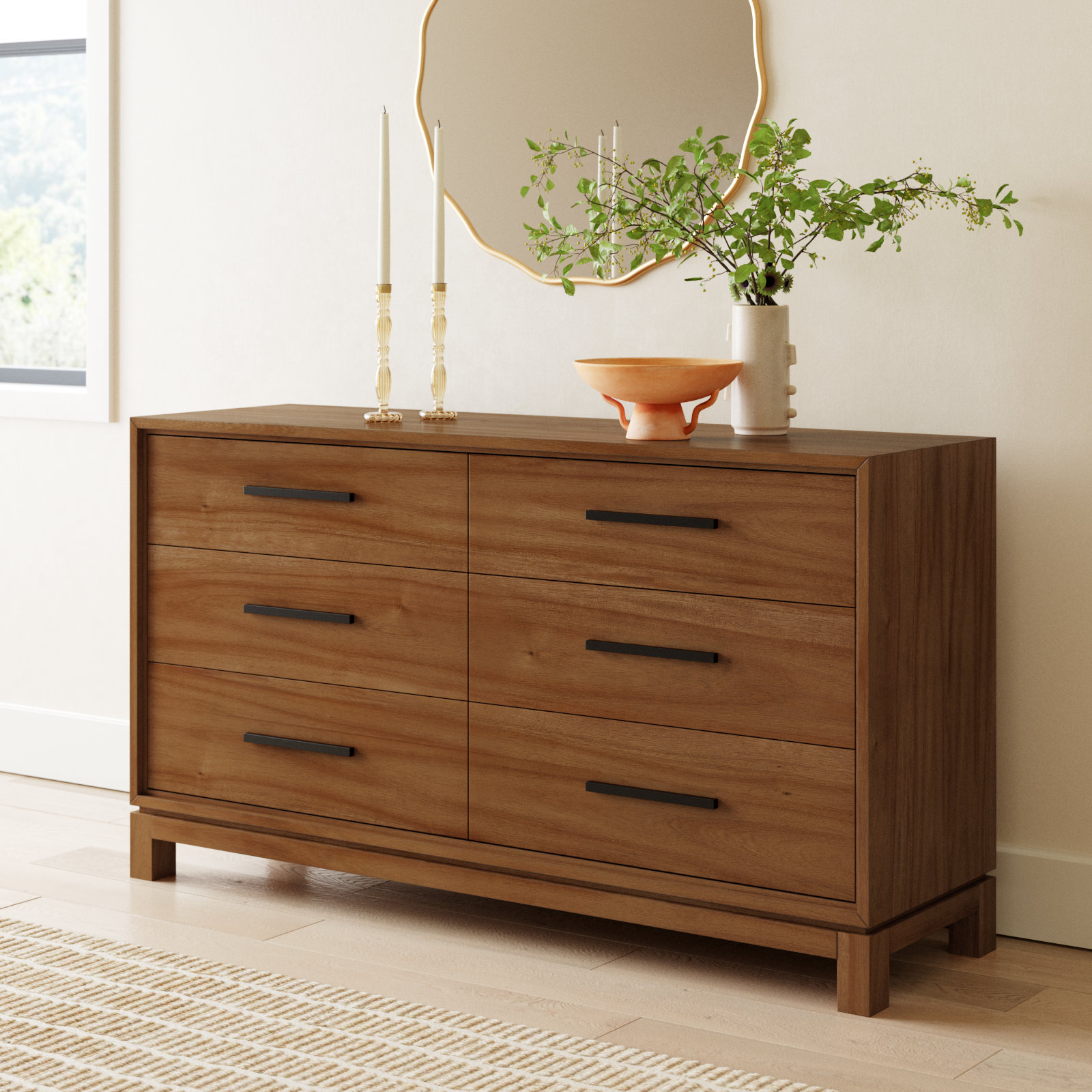 Wrightia 6 Drawer 60" W Dresser, Honey Maple