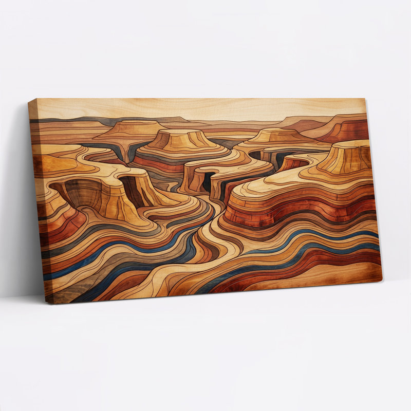 Tableau sur toile représentant un paysage de canyon stratifié aux tons terreux, L 46 po x H 24 po