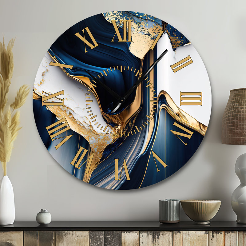 Horloge murale abstraite «Geode Waves Gold I», Grand