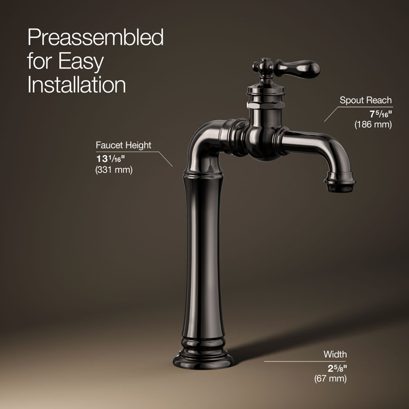 Artifacts Gentleman's Single Hole Bathroom Faucet with Drain Assemby, Vibrant Titanium