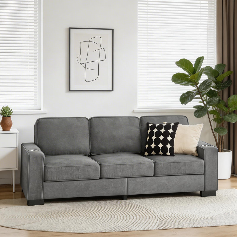 Canapé moderne 3 places en tissu Snowfleece - Canapé gris confortable et élégant pour le salon, la chambre à coucher ou le bureau