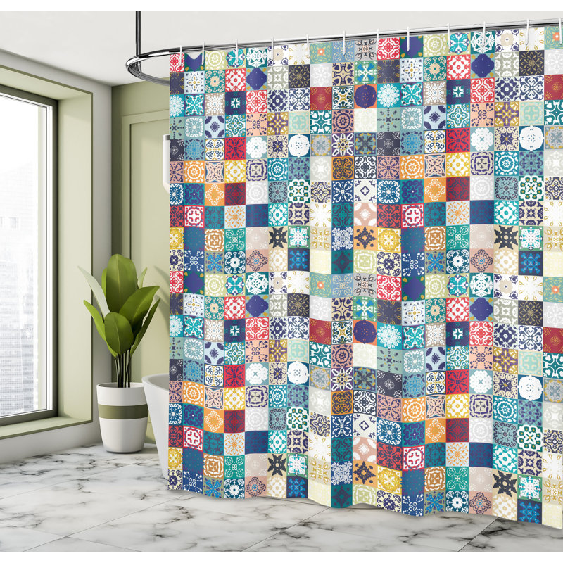 Patchwork Shower Curtain with Hooks Included