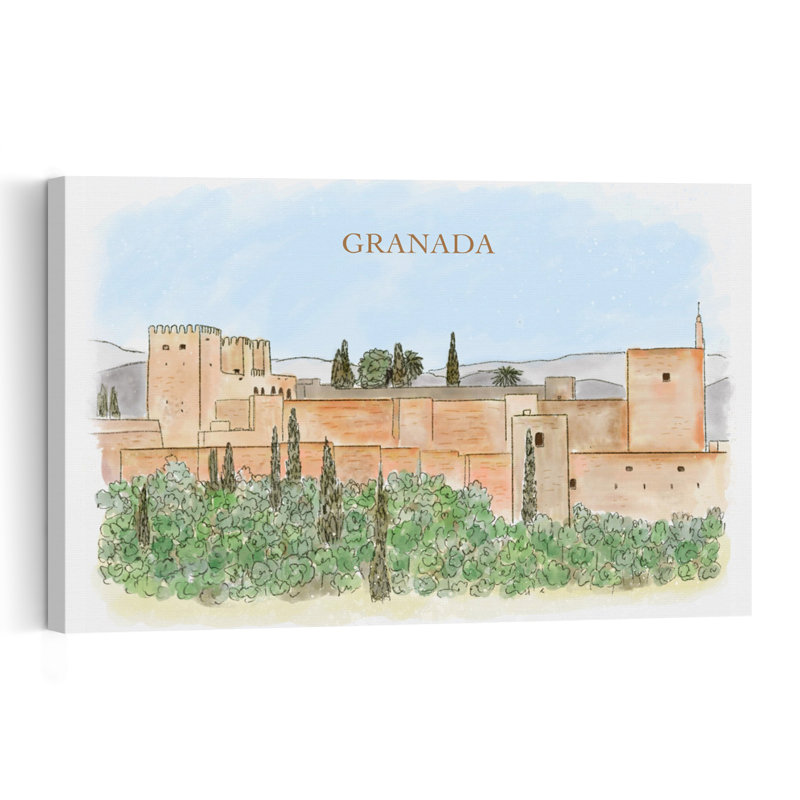 Affiche murale abstraite et contemporaine représentant le palais de l'Alhambra à Grenade, inspirée de l'architecture urbaine.