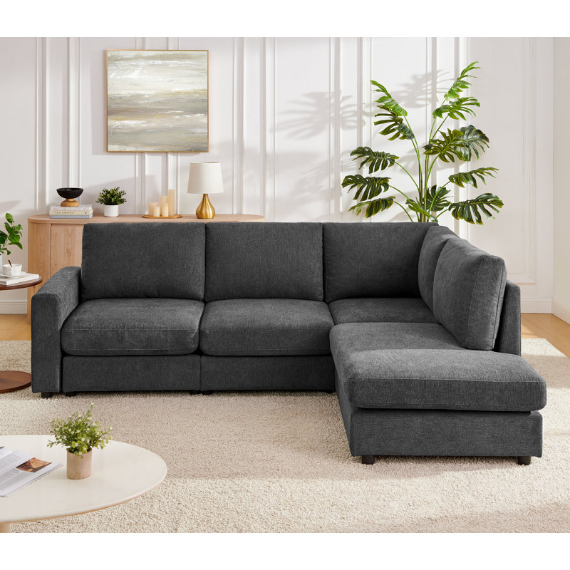 Austin 100" 4-Piece Modern L-Shape Upholstered Reversible Modular Sofa & Chaise, Stain-Resistant Fabric Easy-to-Clean for Living Room & Apartment