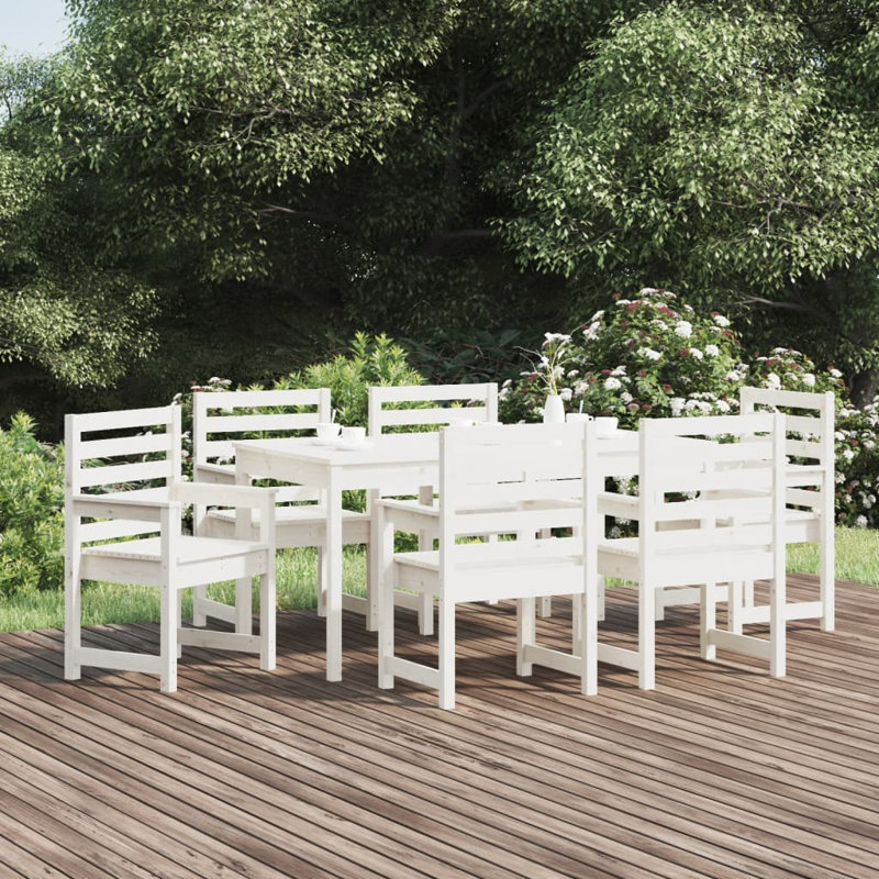 Yula 6 - Person Patio Dining Set with Rectangular Table, White