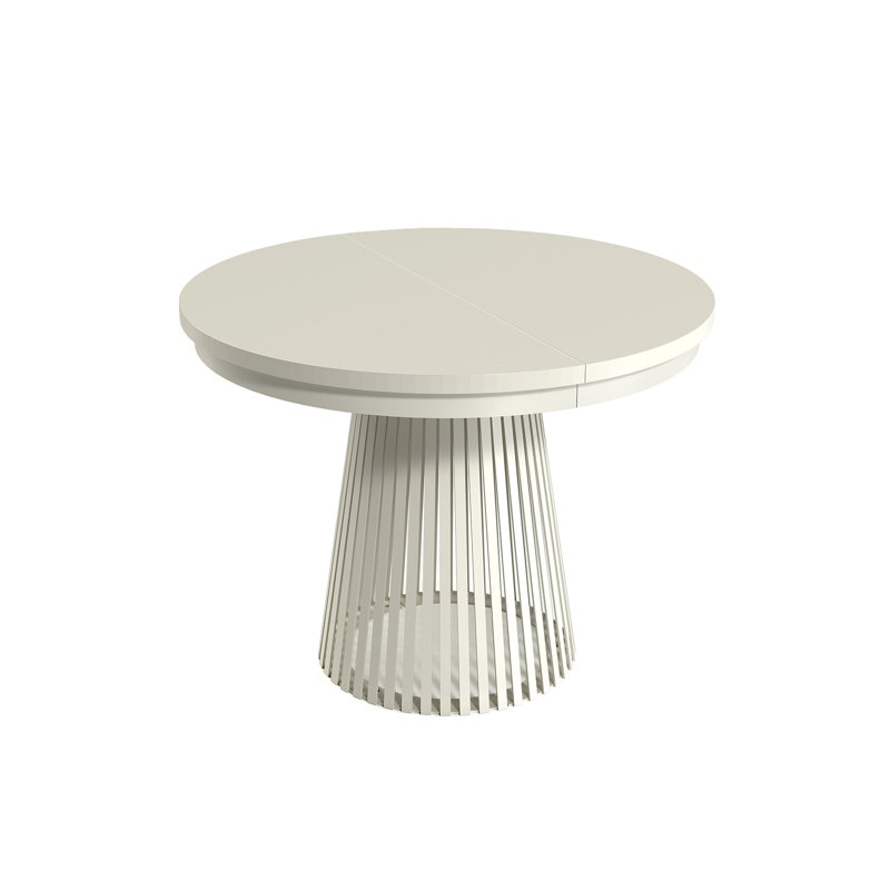 Extendable Round Metal Base Dining Table, Beige, Beige