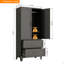 Armoire-penderie de 71 po de hauteur avec 2 tiroirs et une tringle, 2 portes avec garde-robe et tablette-797759366