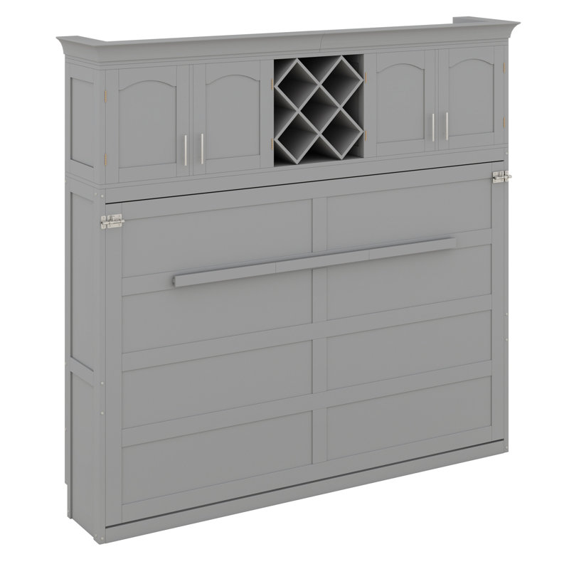 Lit escamotable peu encombrant avec armoires supérieures et porte-bouteilles, Grey
