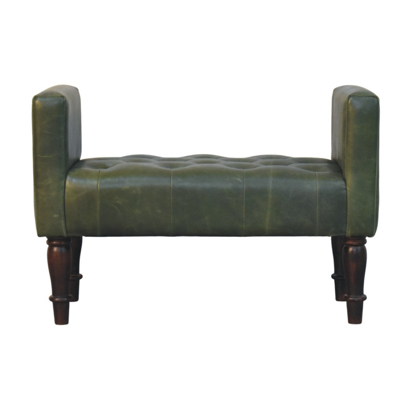 Banc de chambre en cuir vert noyer