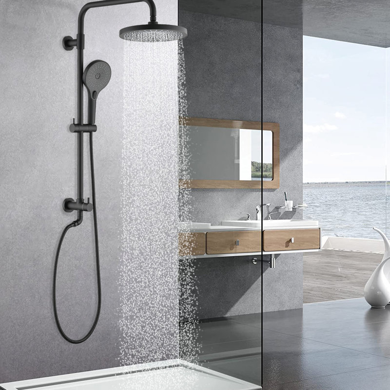 Matte Black Dual Shower Head With Handheld System - 8" Rainfall & 3-setting , Adjustable Slide Bar, Corrosion Finish, 59" Hose Length, 360° Rotatable, Wall Mount And Corrosion Discoloration , Easy