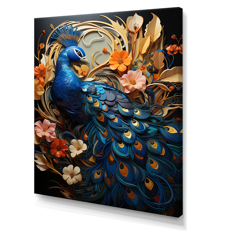 «Majestic Blooming Plumage Peacock I», reproduction sur toile, Toile tendue, H 44 po x l 34 po x P 1,5 po