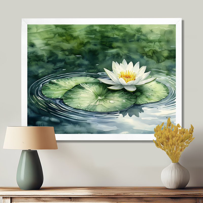 «Water Lotus Flower Tranquility At The Pond I», art mural Lotus, Reproduction d'une seule photo avec cadre, H 16 po x l 32 po