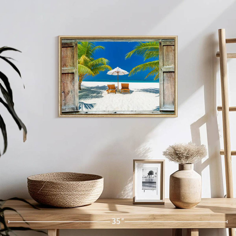 Fenêtre sur la côte des Maldives, 19 po x 13 po, Cadre flottant en bois naturel