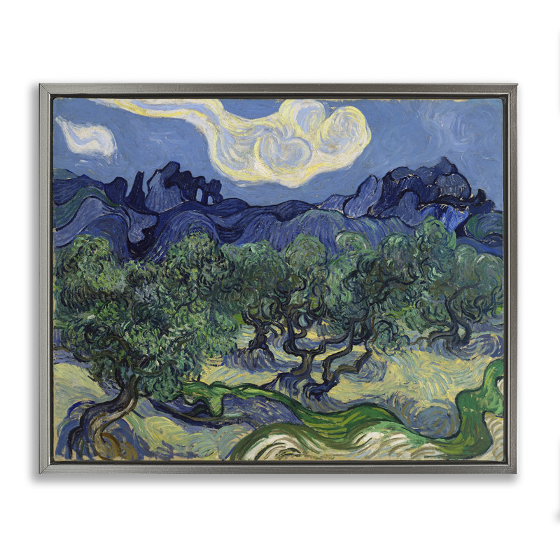 "Van Gogh Olive Trees", art mural sur toile flottante par one1000paintings, Cadre flottant gris lustré, H 25 po x l 31 po