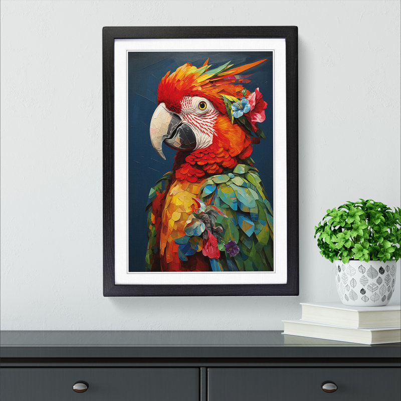 Parrot Dadaism - Single Picture Frame Print on Wood, Black Framed, 34cm H x 25cm W x 2cm D