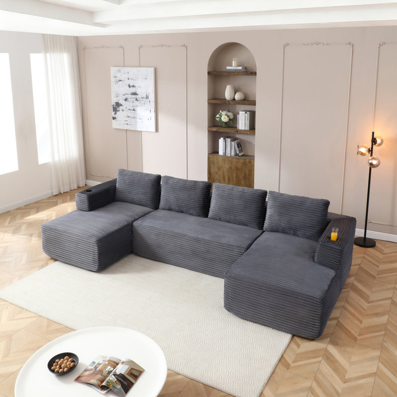 Canapé modulaire en Corduroy, Gris
