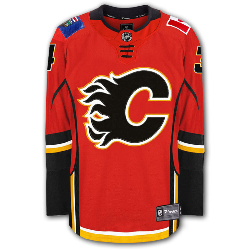 Miikka Kiffusoff chandail rouge des Flames de Calgary dédicacé - souvenirs de hockey de la LNH signés (taille L ou XL)