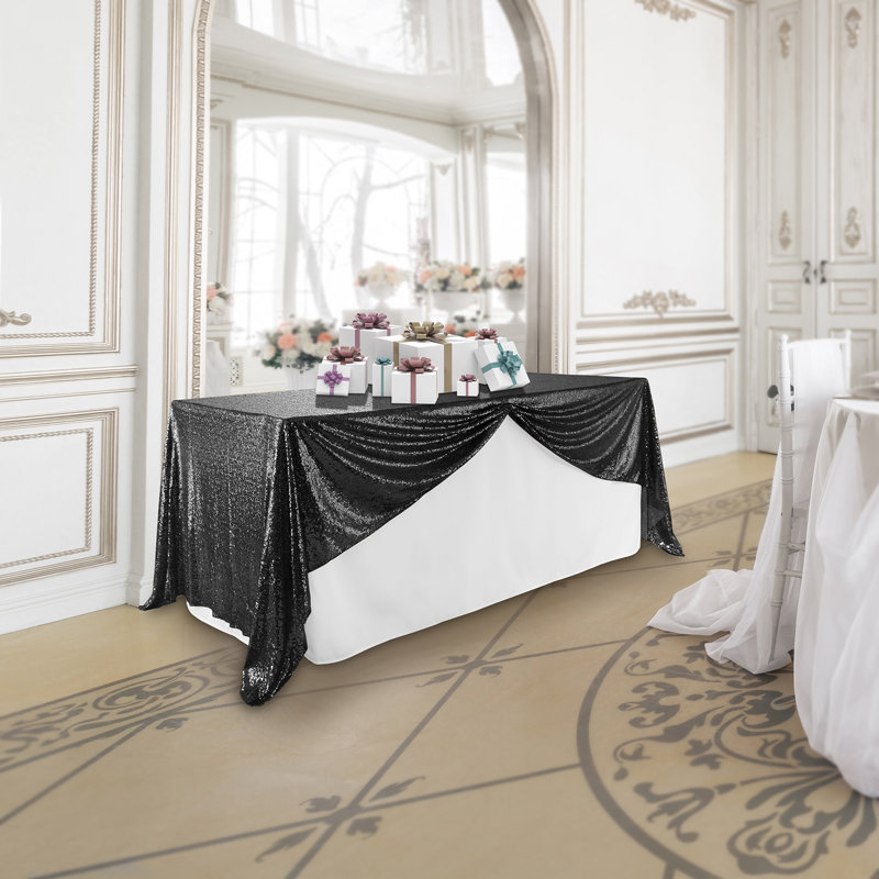  Solid Color Sequin Wedding Tablecloth, 102" x 60", Black