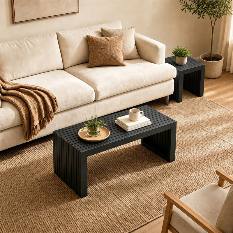 Banc de salle à manger en bambou noir avec siège à lattes, entrée moderne et banc de chambre à coucher pour une utilisation intérieure et extérieure