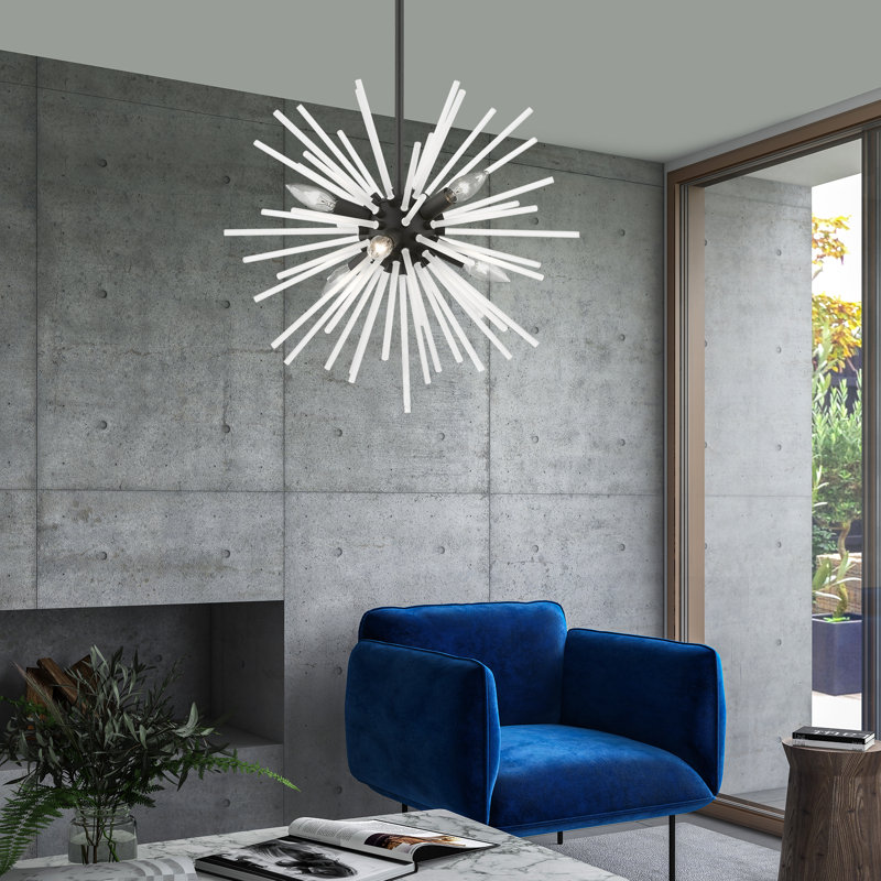Lustre sphérique spoutnik à 8 lumières Ryzen, Noir, noir, noir, noir, H 50,75 po x l 20 po x P 20 po