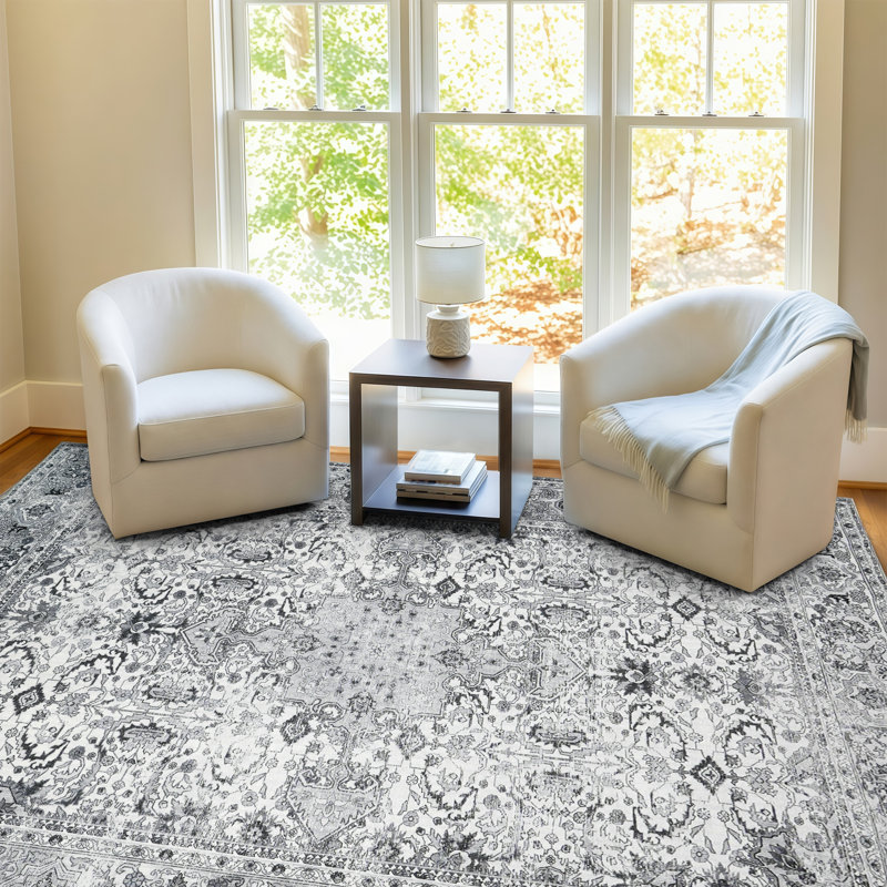 8X10 Machine Washable Area Rug,Soft & Slip-Resistant, Vintage Short-Pile With Reinforced Bound Edges, Large Rug For Living Room, Dining Room, Bedroom