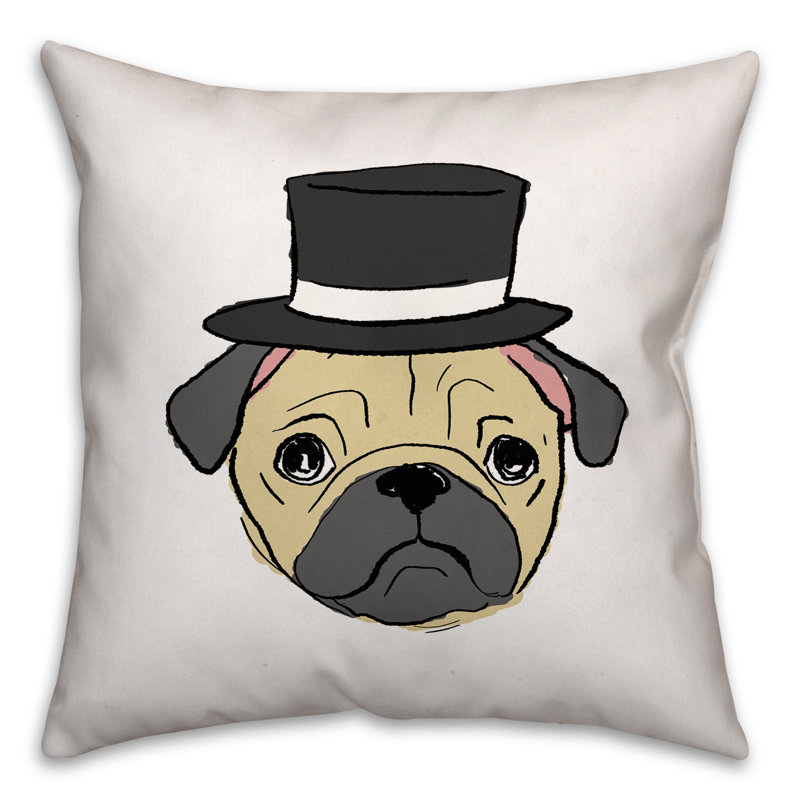 Coussin Pug with Top Hat, housse seulement, 20 po x 20 po, Polyester/ Bourre en polyester