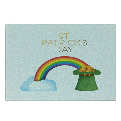 Ambesonne St Patrick's Day Tempered Glass Cutting Board Leprechaun Hat Reseda Green Pale Blue
