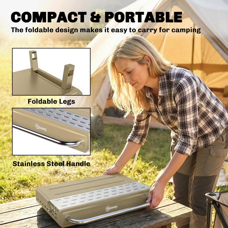 Outsunny 52cm W Portable Charcoal Grill, Khaki